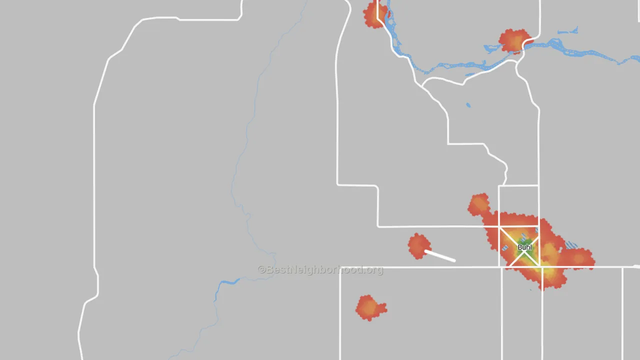 Walk Grade map of Deep Creek, ID, walkable areas in green and car-dependent areas in red