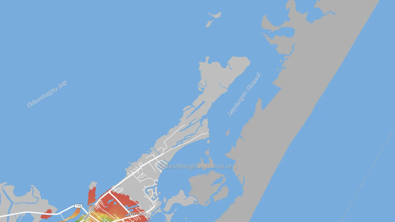 Walk Grade map of Deep Hole, VA, walkable areas in green and car-dependent areas in red