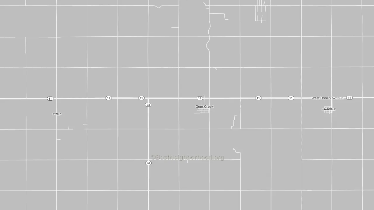 Walk Grade map of Deer Creek, OK, walkable areas in green and car-dependent areas in red