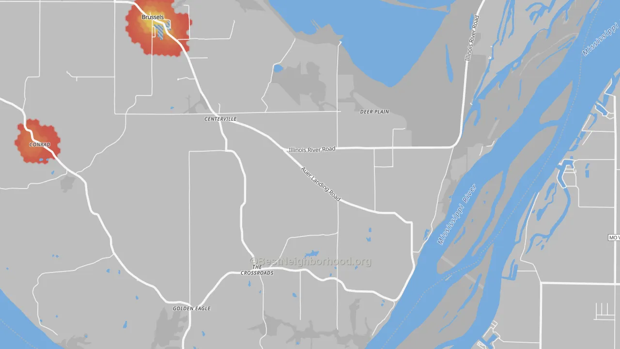 Walk Grade map of Deer Plain, IL, walkable areas in green and car-dependent areas in red