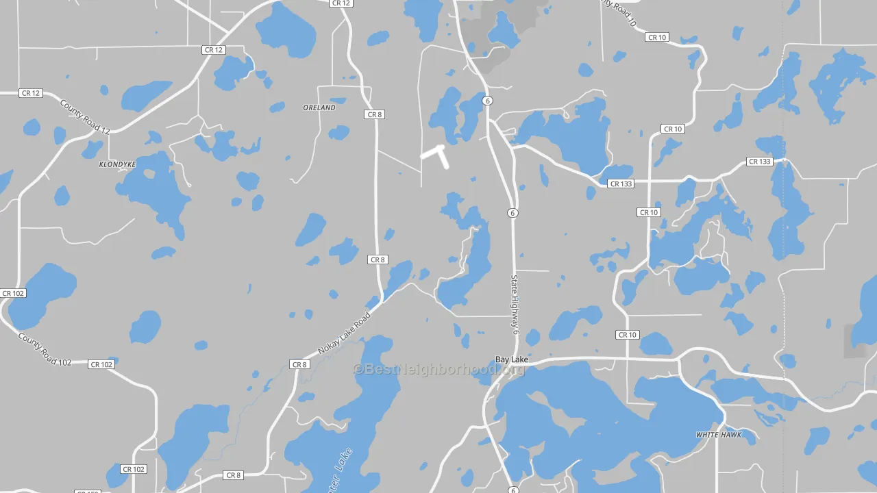 Walk Grade map of Deerwood, MN, walkable areas in green and car-dependent areas in red