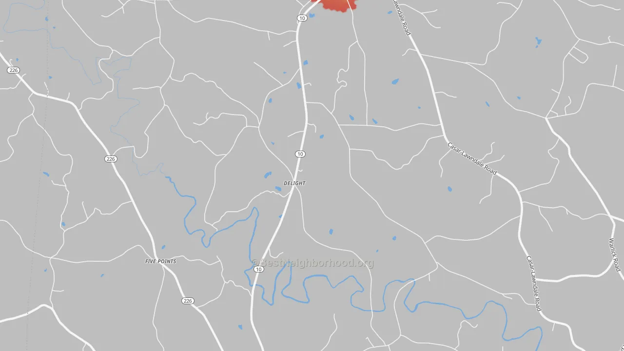 Walk Grade map of Delight, NC, walkable areas in green and car-dependent areas in red