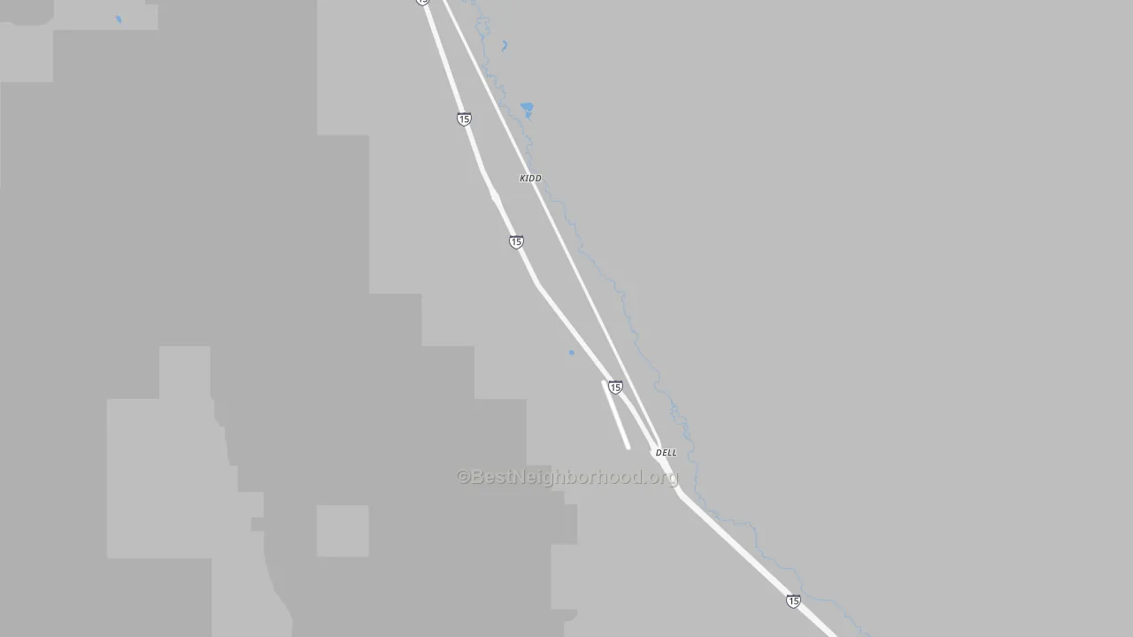 Walk Grade map of Dell, MT, walkable areas in green and car-dependent areas in red