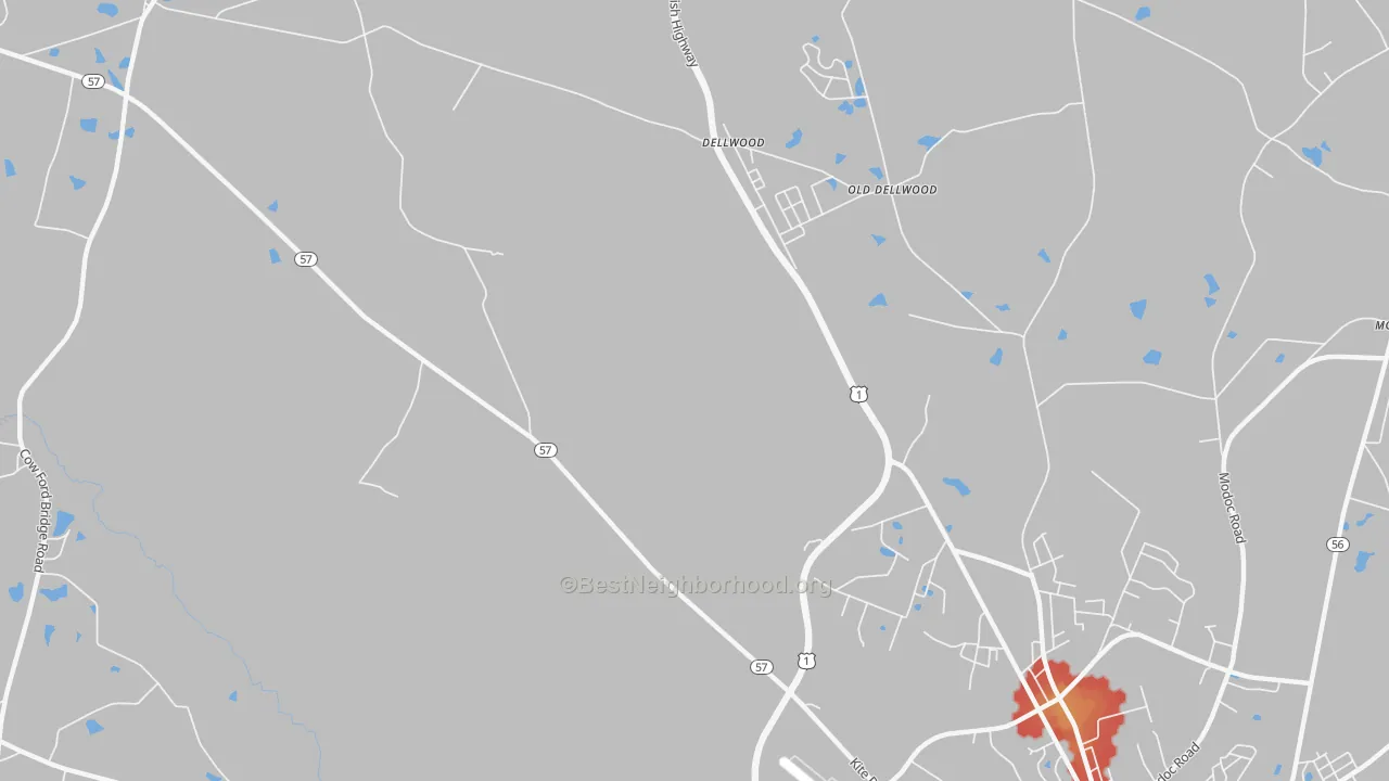 Walk Grade map of Dellwood, GA, walkable areas in green and car-dependent areas in red