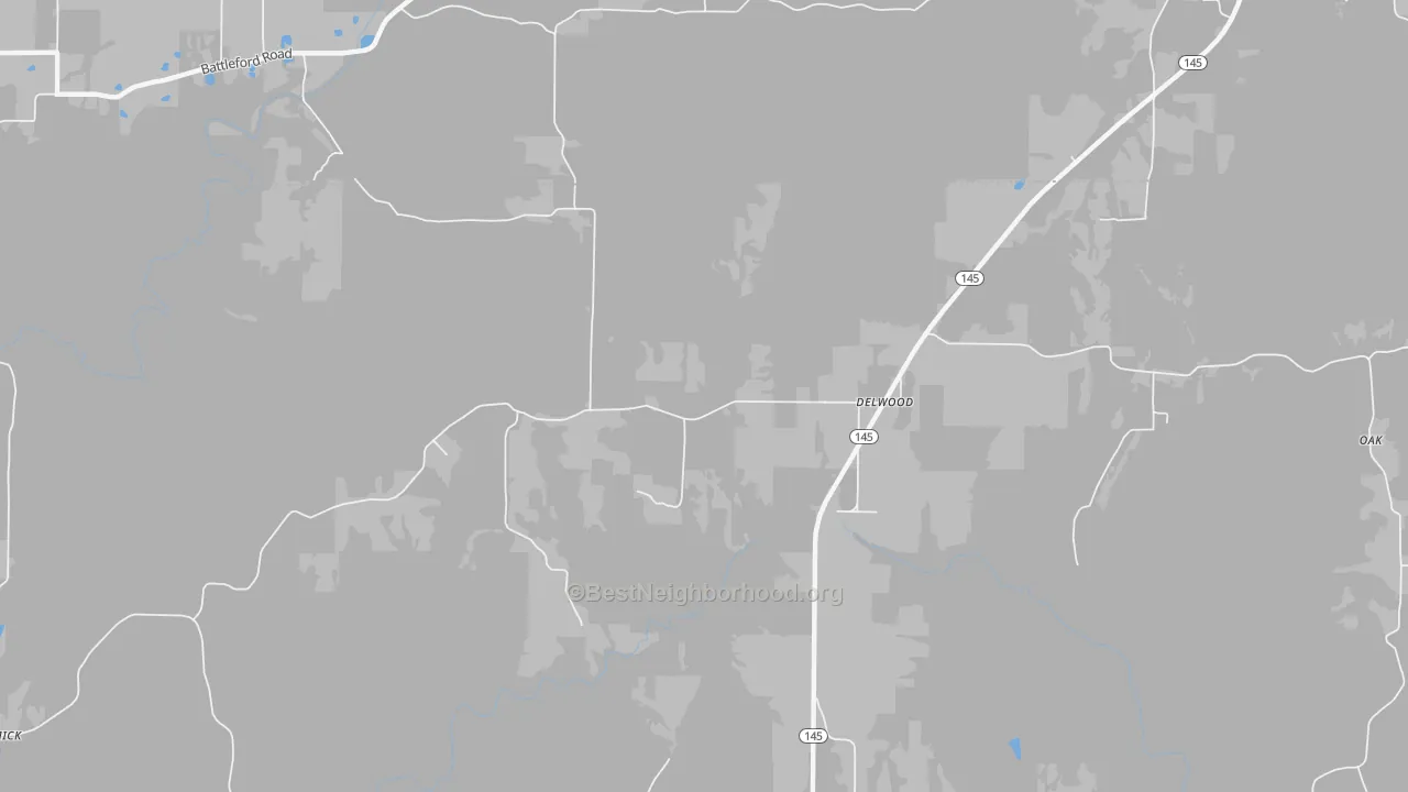 Walk Grade map of Delwood, IL, walkable areas in green and car-dependent areas in red