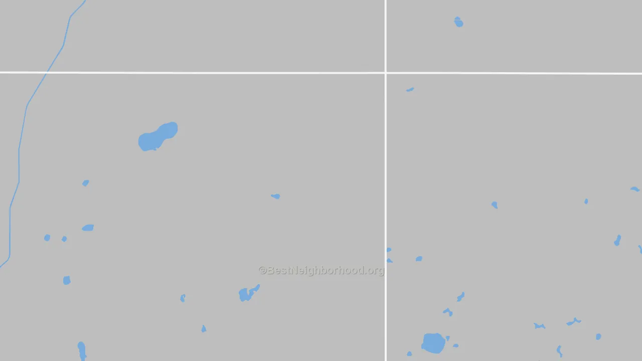 Walk Grade map of Denhoff, ND, walkable areas in green and car-dependent areas in red