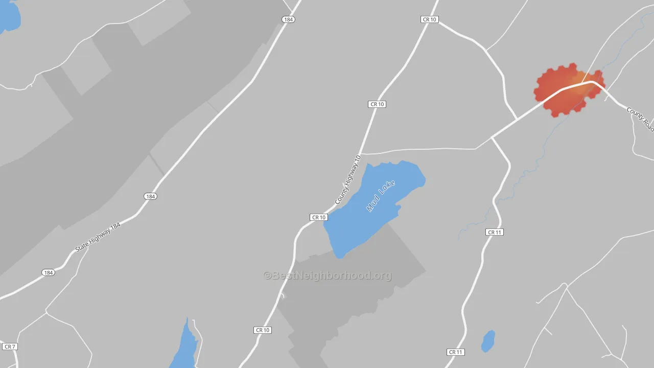 Walk Grade map of DePeyster, NY, walkable areas in green and car-dependent areas in red