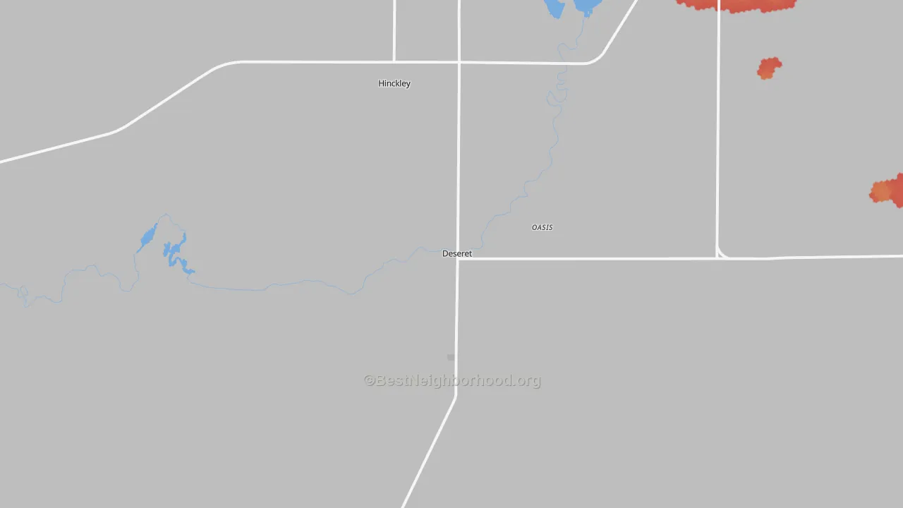 Walk Grade map of Deseret, UT, walkable areas in green and car-dependent areas in red