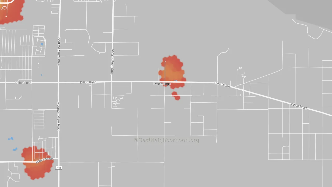 Walk Grade map of Desert Edge, CA, walkable areas in green and car-dependent areas in red