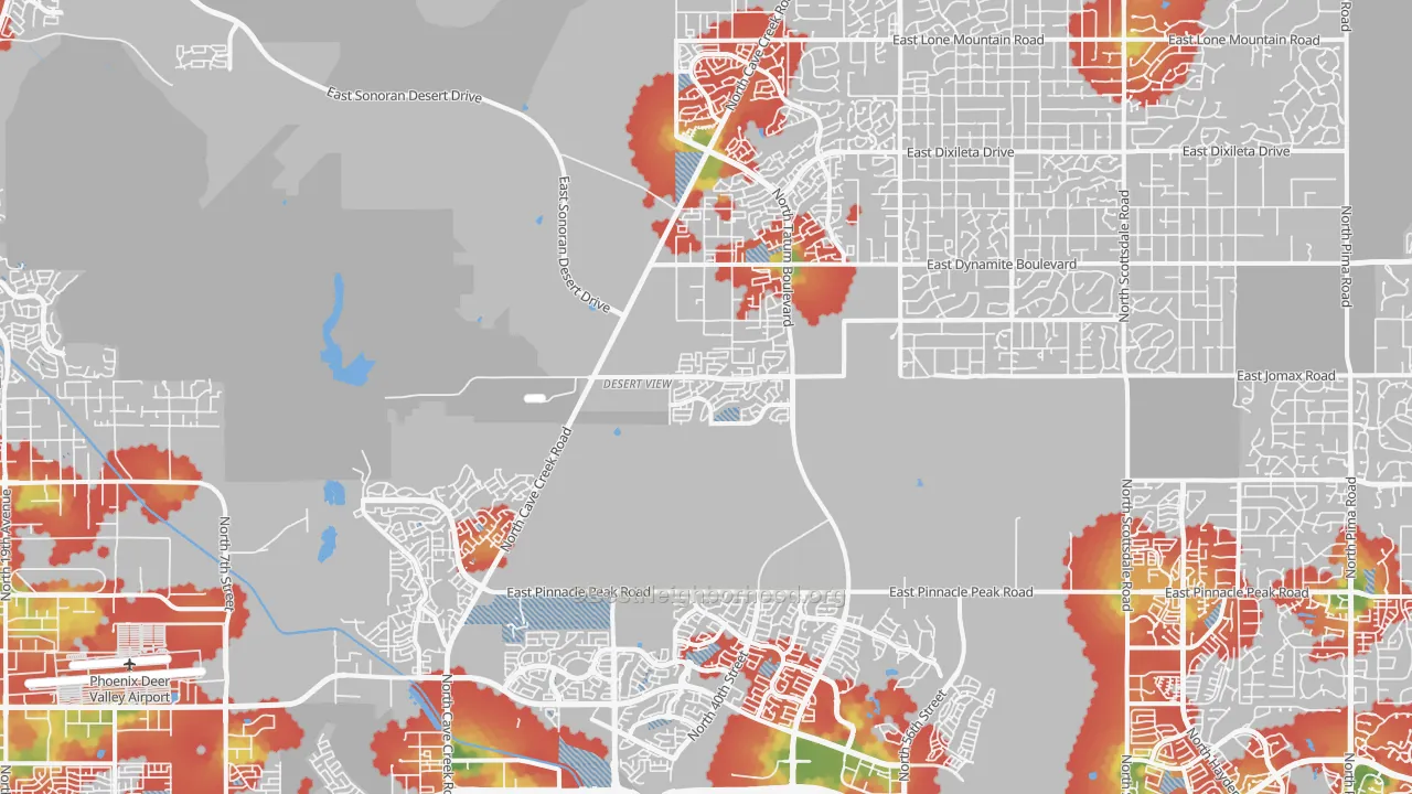 Walk Grade map of Desert View, Phoenix, AZ, walkable areas in green and car-dependent areas in red