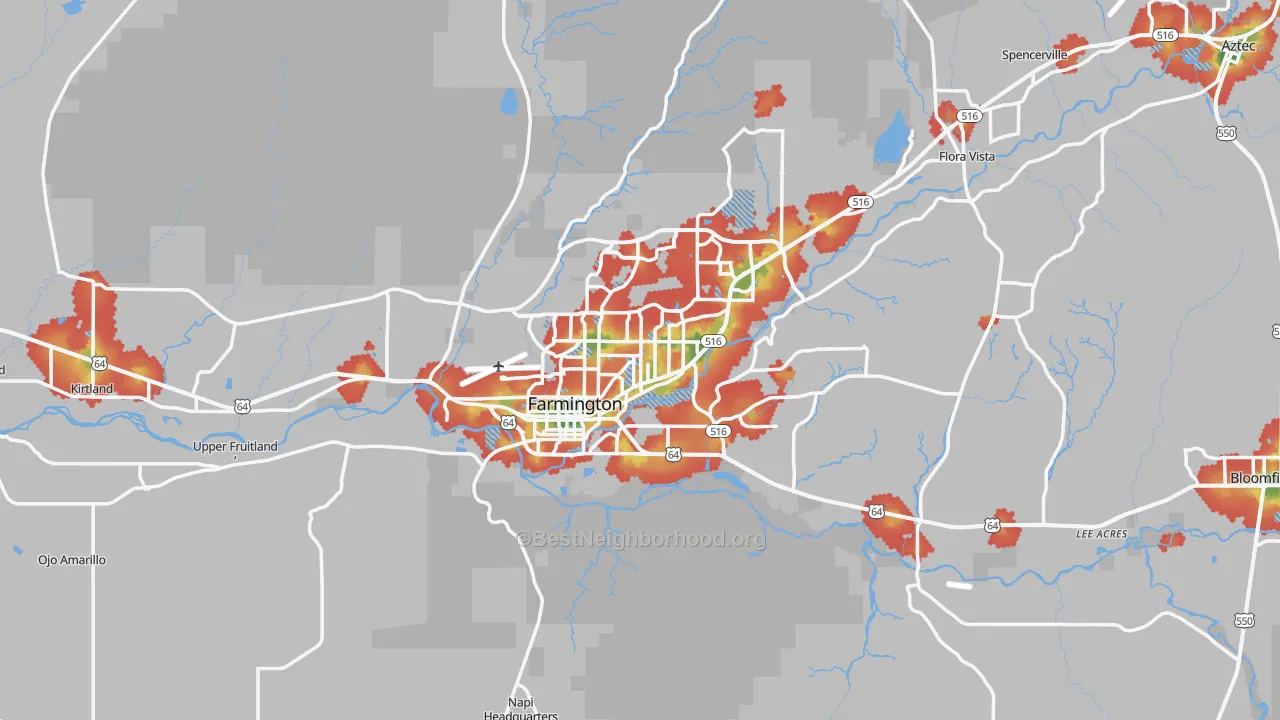 Walk Grade map of DeSmet, NM, walkable areas in green and car-dependent areas in red