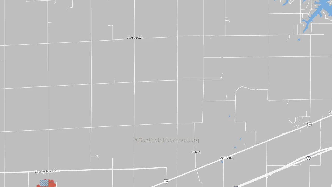 Walk Grade map of Dexter, IL, walkable areas in green and car-dependent areas in red