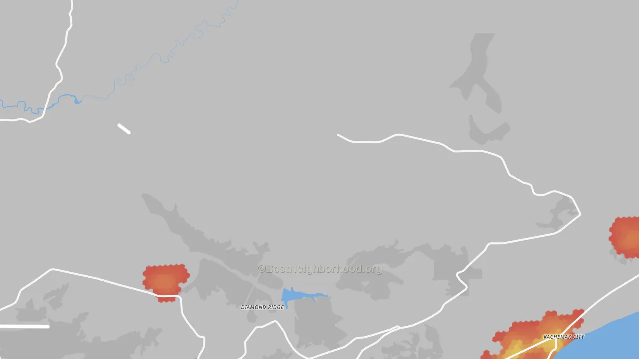 Walk Grade map of Diamond Ridge, AK, walkable areas in green and car-dependent areas in red