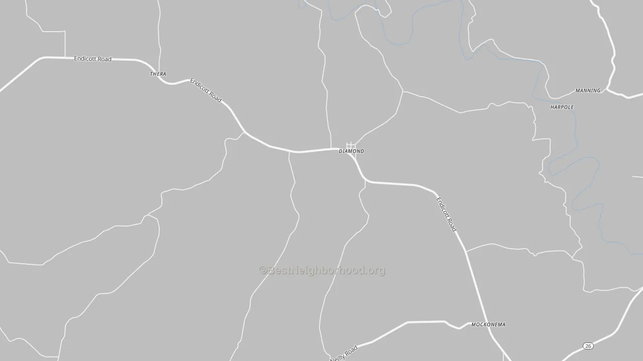 Walk Grade map of Diamond, WA, walkable areas in green and car-dependent areas in red