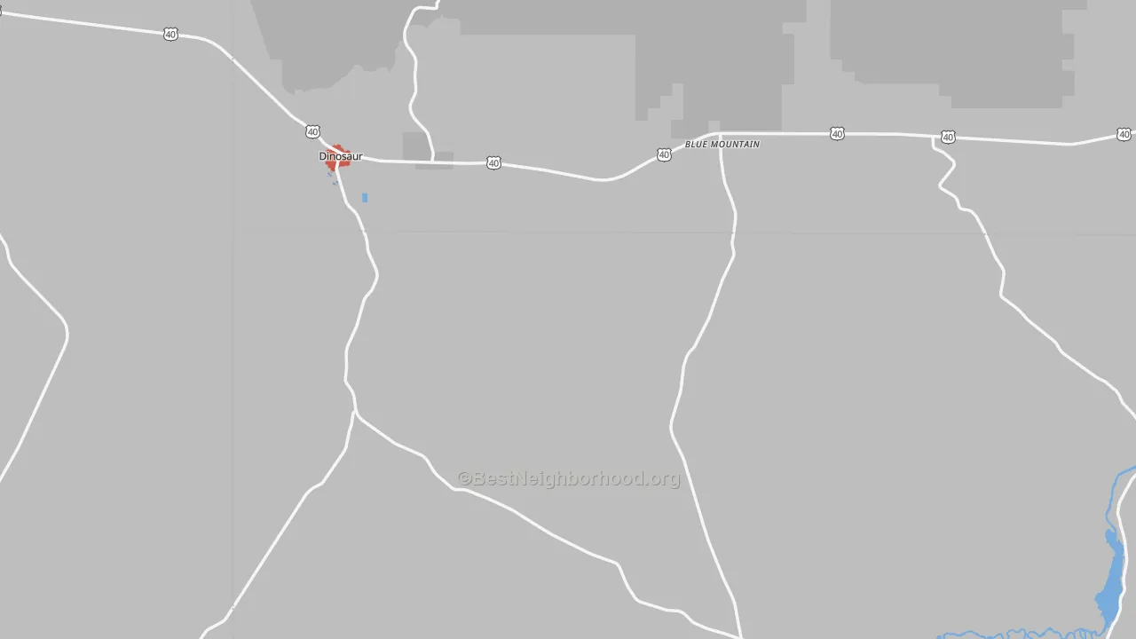 Walk Grade map of Dinosaur, CO, walkable areas in green and car-dependent areas in red