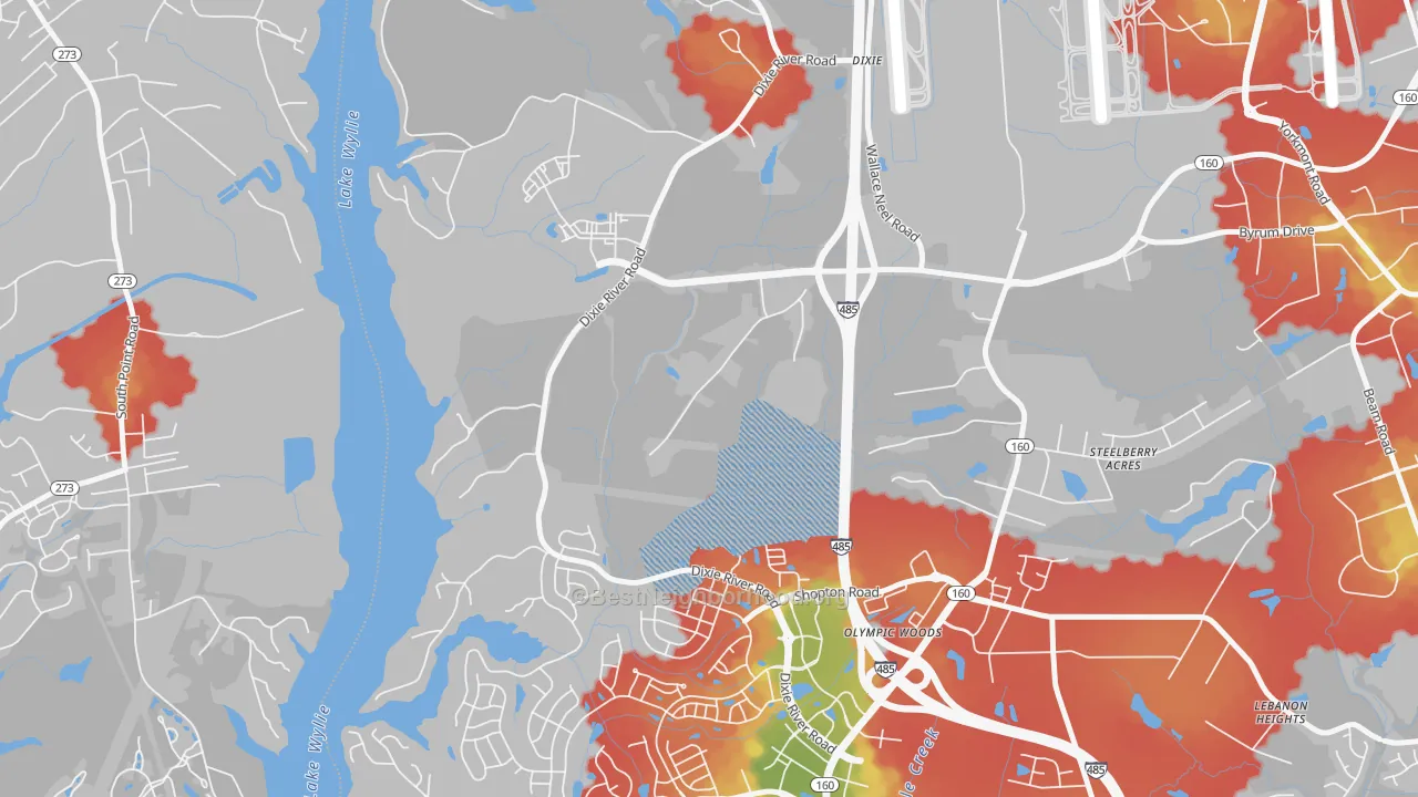 Walk Grade map of Dixie, NC, walkable areas in green and car-dependent areas in red