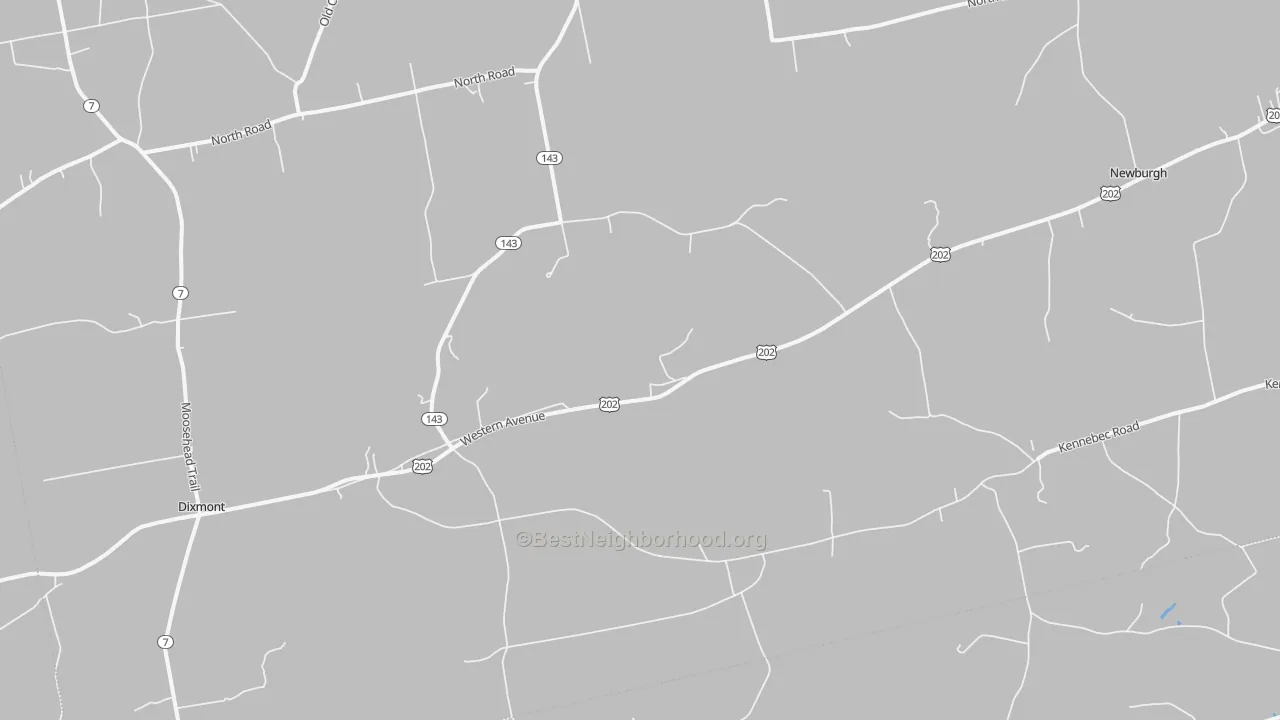 Walk Grade map of Dixmont, ME, walkable areas in green and car-dependent areas in red