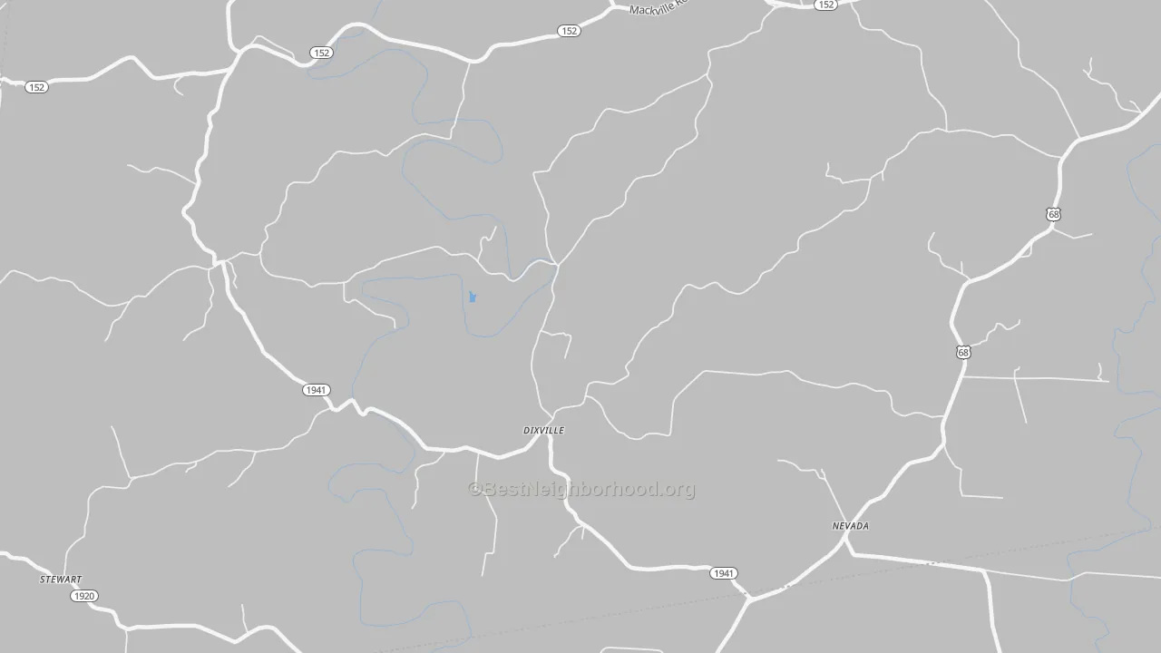 Walk Grade map of Dixville, KY, walkable areas in green and car-dependent areas in red