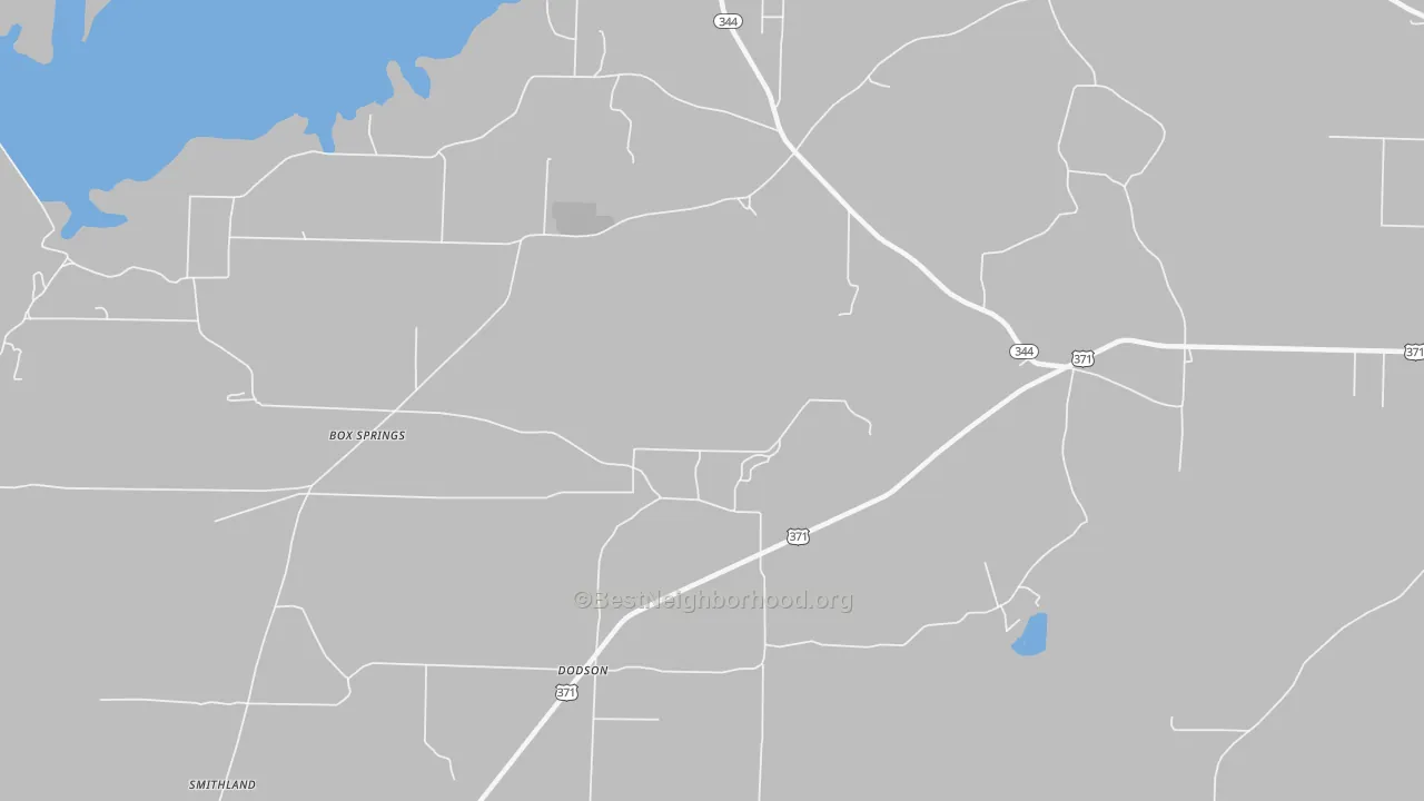 Walk Grade map of Dodson, AR, walkable areas in green and car-dependent areas in red
