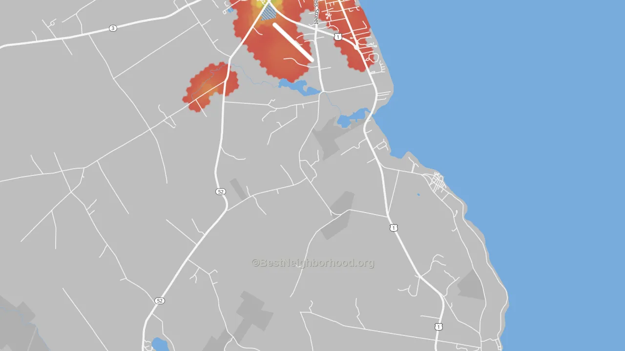 Walk Grade map of Dog Island Corner, ME, walkable areas in green and car-dependent areas in red