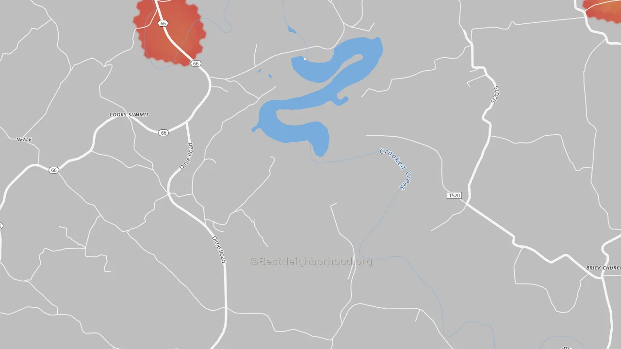 Walk Grade map of Dog Town, PA, walkable areas in green and car-dependent areas in red