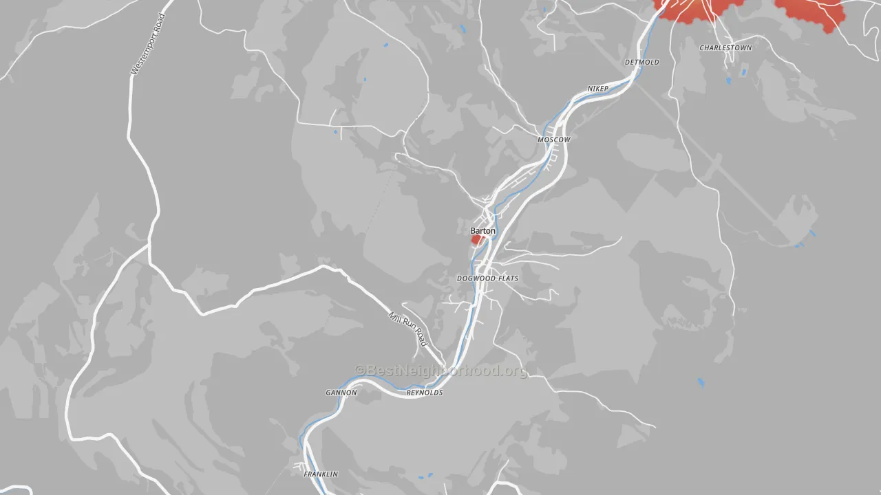 Walk Grade map of Dogwood Flats, MD, walkable areas in green and car-dependent areas in red