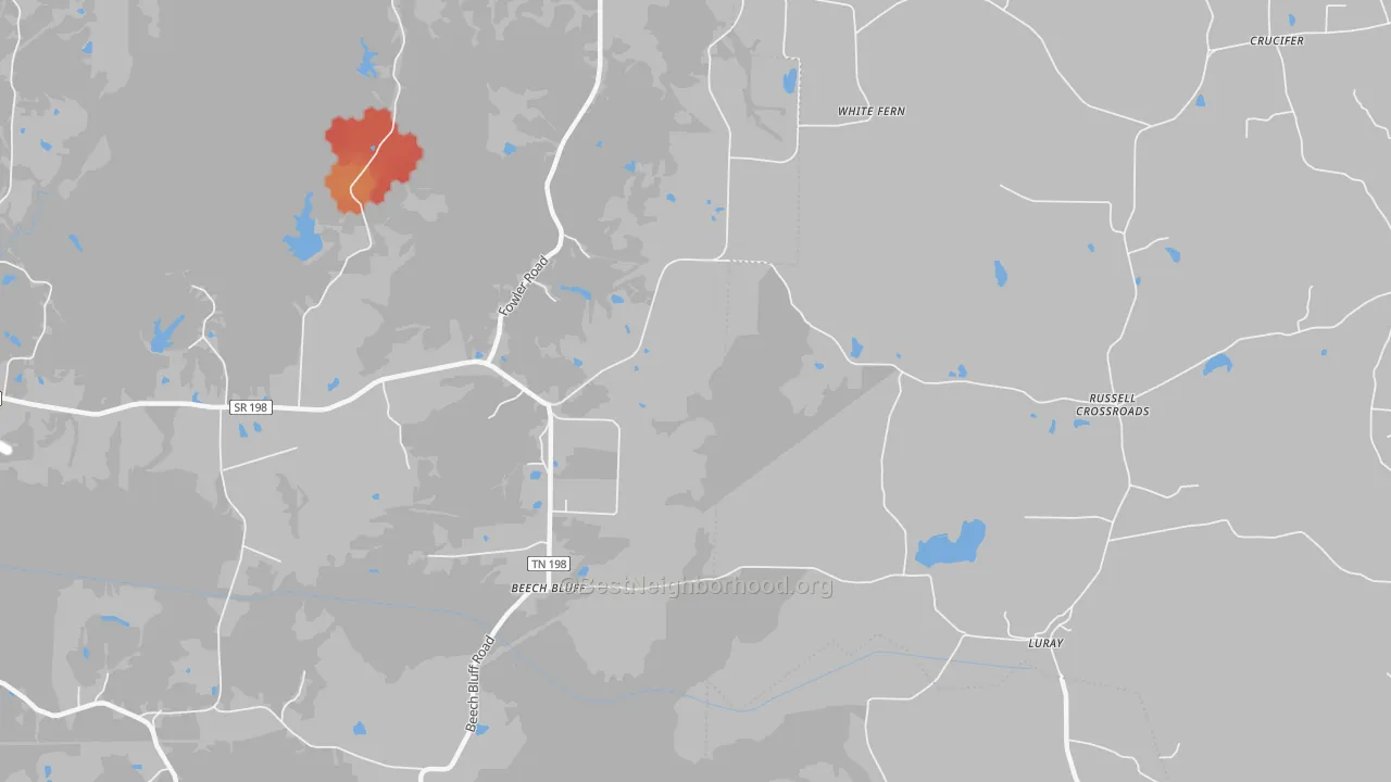 Walk Grade map of Dollar, TN, walkable areas in green and car-dependent areas in red
