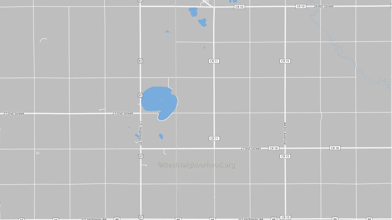 Walk Grade map of Dolton, SD, walkable areas in green and car-dependent areas in red