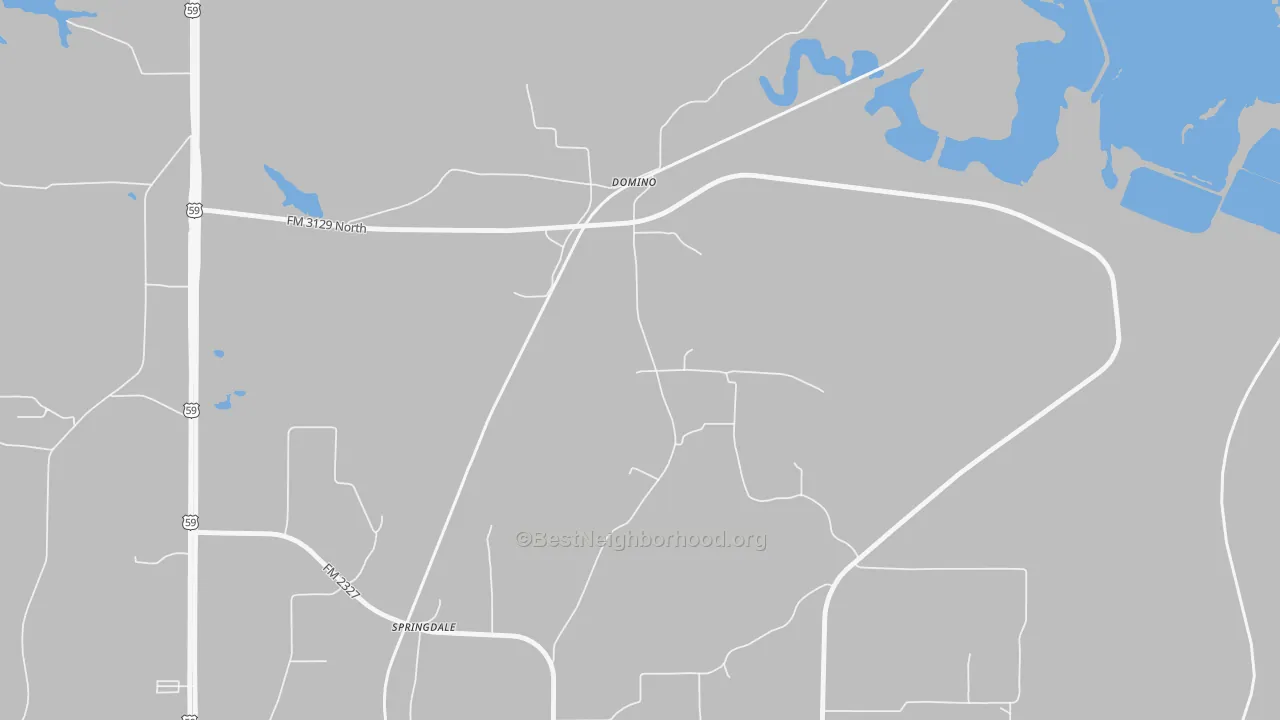 Walk Grade map of Domino, TX, walkable areas in green and car-dependent areas in red