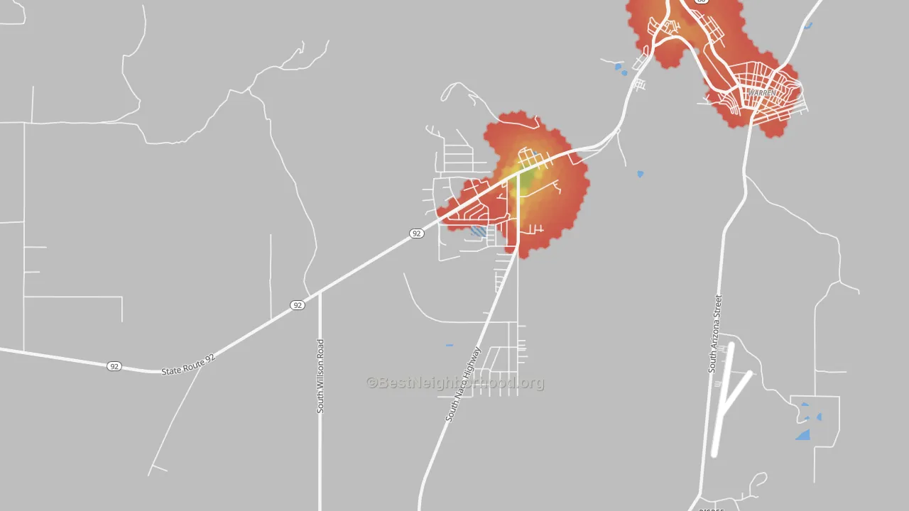 Walk Grade map of Don Luis, AZ, walkable areas in green and car-dependent areas in red