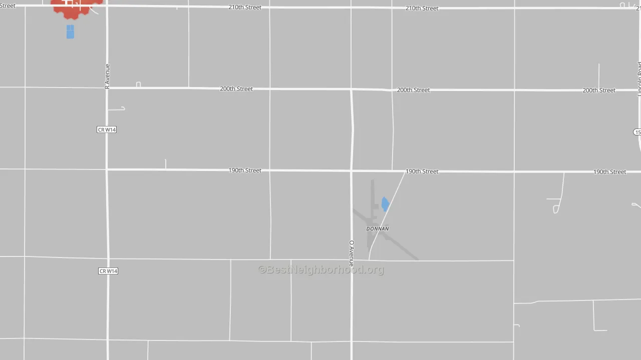 Walk Grade map of Donnan, IA, walkable areas in green and car-dependent areas in red