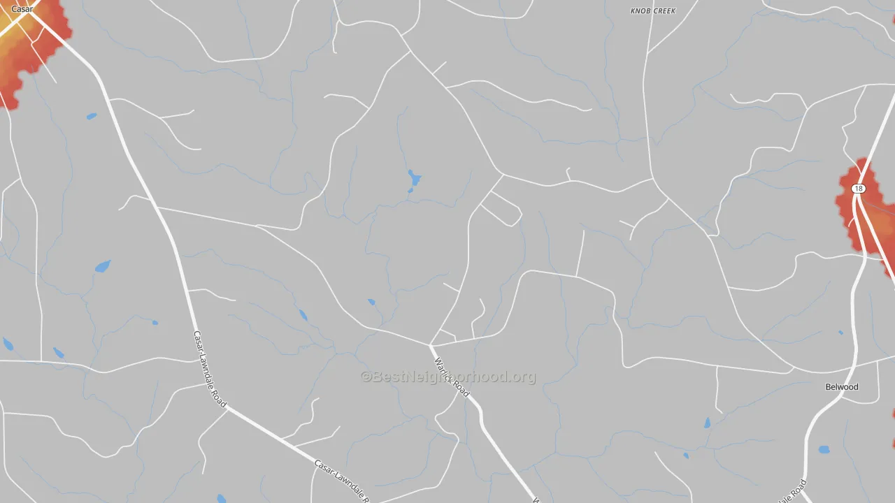 Walk Grade map of Double Shoals, NC, walkable areas in green and car-dependent areas in red