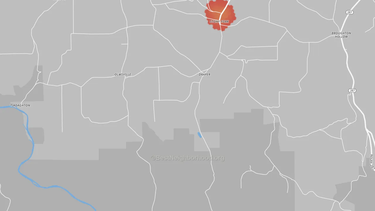 Walk Grade map of Draper, PA, walkable areas in green and car-dependent areas in red