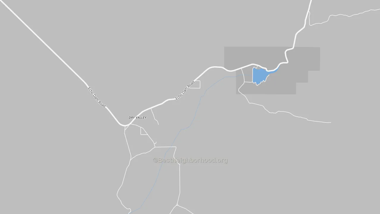 Walk Grade map of Dry Valley, NV, walkable areas in green and car-dependent areas in red