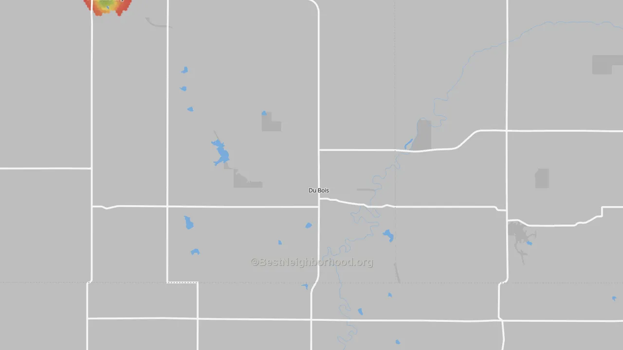 Walk Grade map of Du Bois, NE, walkable areas in green and car-dependent areas in red