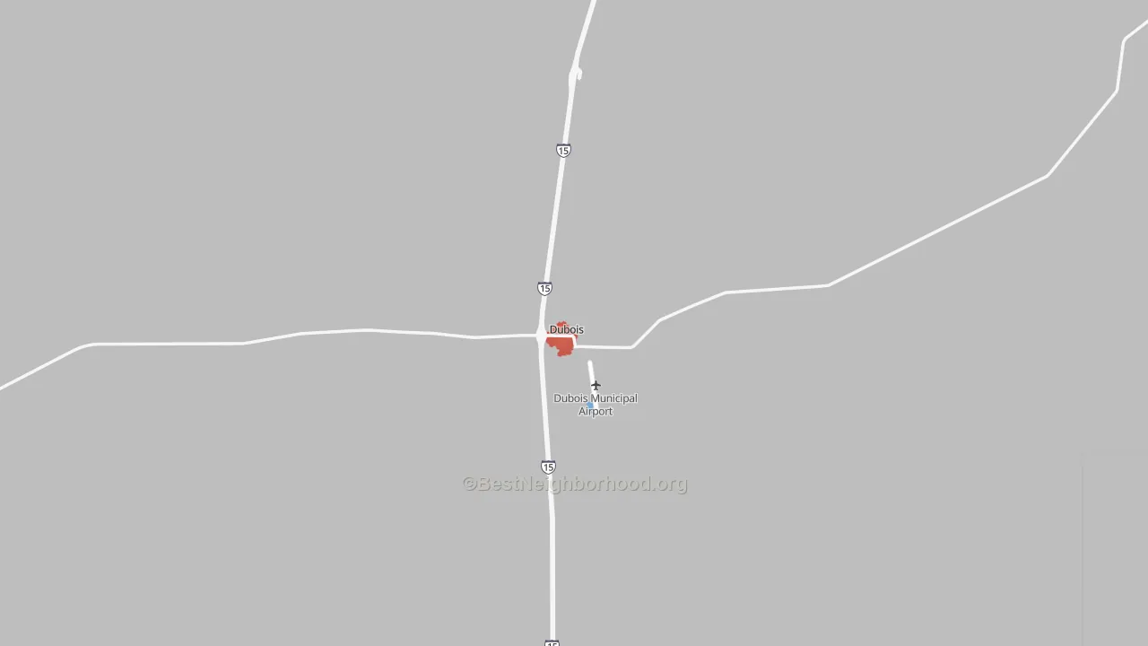 Walk Grade map of Dubois, ID, walkable areas in green and car-dependent areas in red