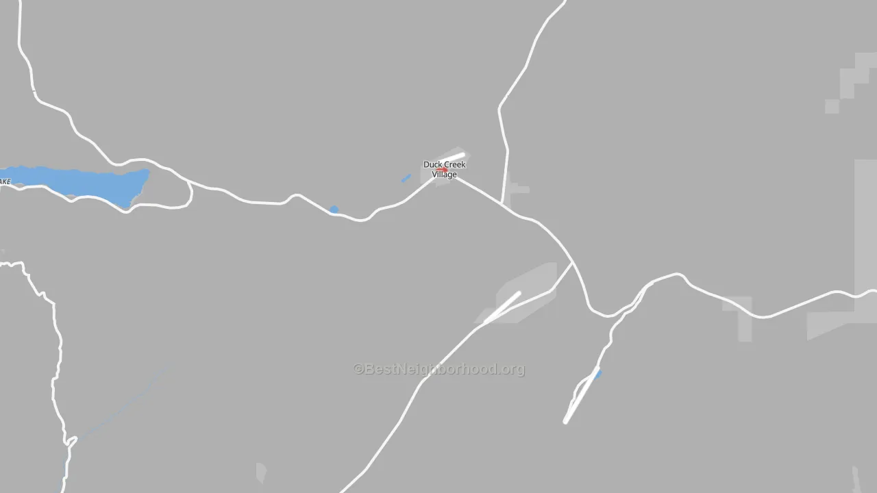 Walk Grade map of Duck Creek Village, UT, walkable areas in green and car-dependent areas in red
