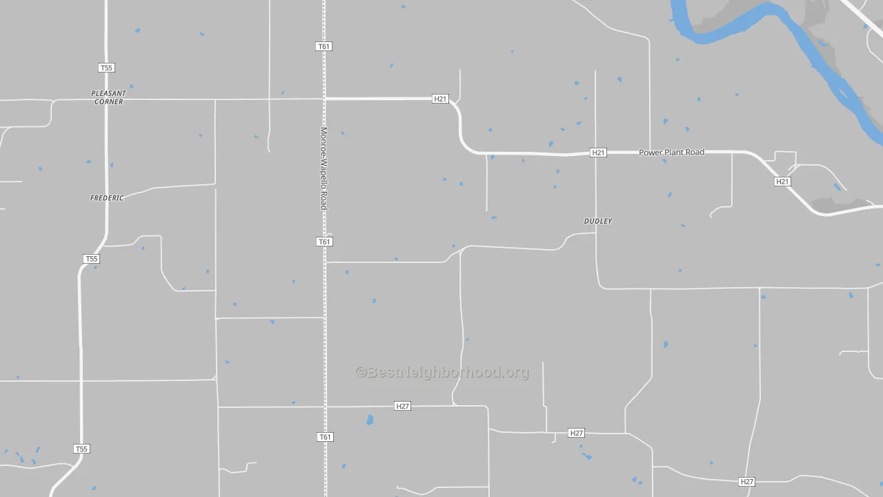 Walk Grade map of Dudley, IA, walkable areas in green and car-dependent areas in red