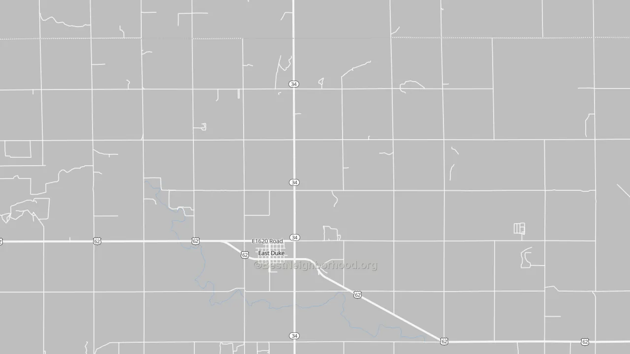 Walk Grade map of Duke, OK, walkable areas in green and car-dependent areas in red