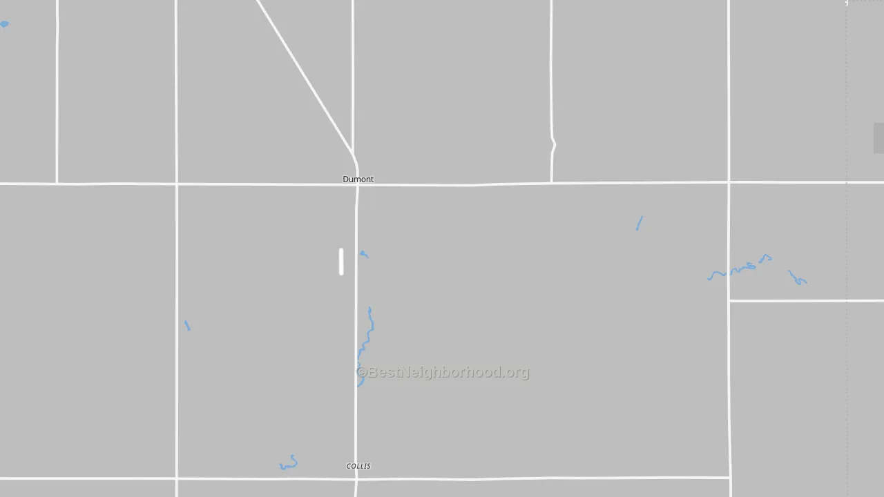 Walk Grade map of Dumont, MN, walkable areas in green and car-dependent areas in red