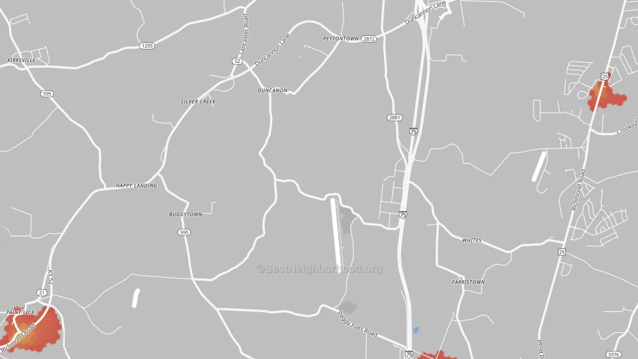 Walk Grade map of Duncanon, KY, walkable areas in green and car-dependent areas in red