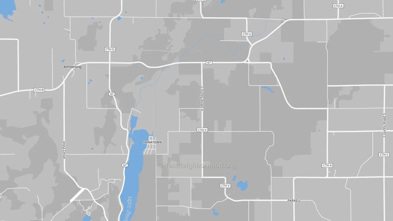 Walk Grade map of Dundee, WI, walkable areas in green and car-dependent areas in red
