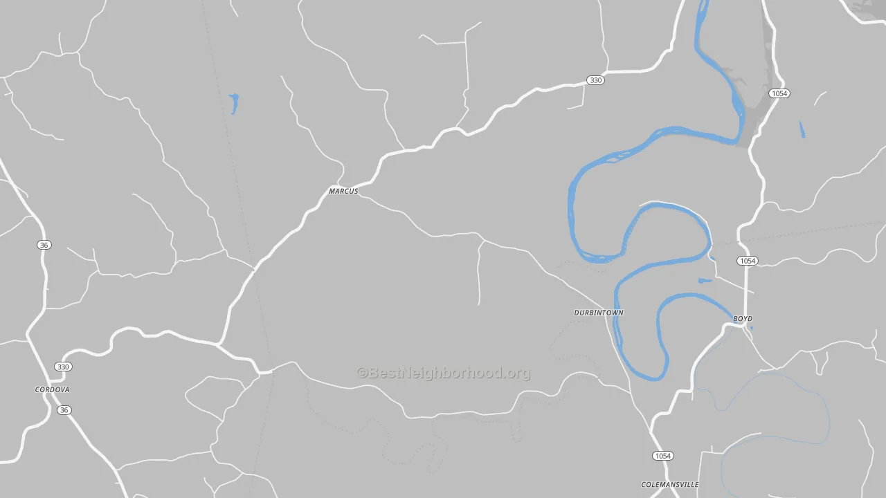 Walk Grade map of Durbintown, KY, walkable areas in green and car-dependent areas in red