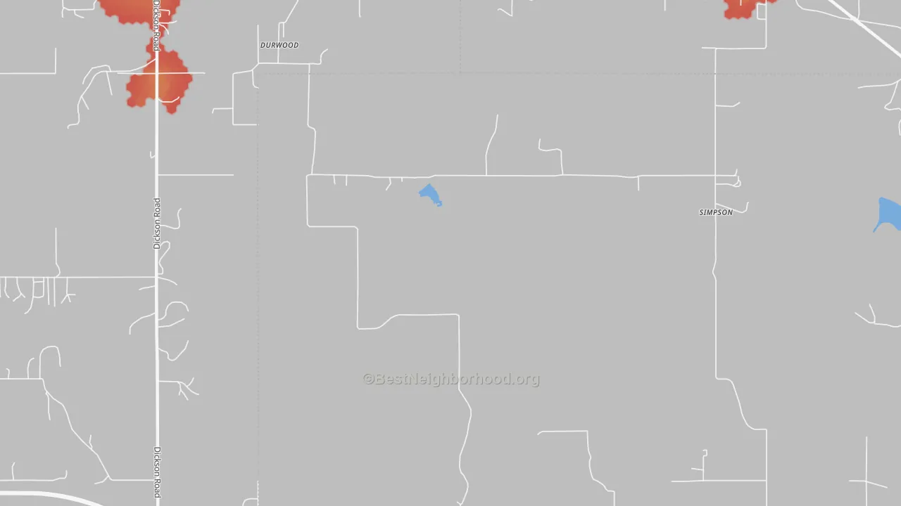 Walk Grade map of Durwood, OK, walkable areas in green and car-dependent areas in red
