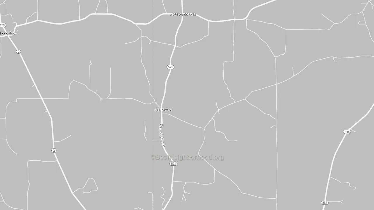 Walk Grade map of Dykesville, LA, walkable areas in green and car-dependent areas in red