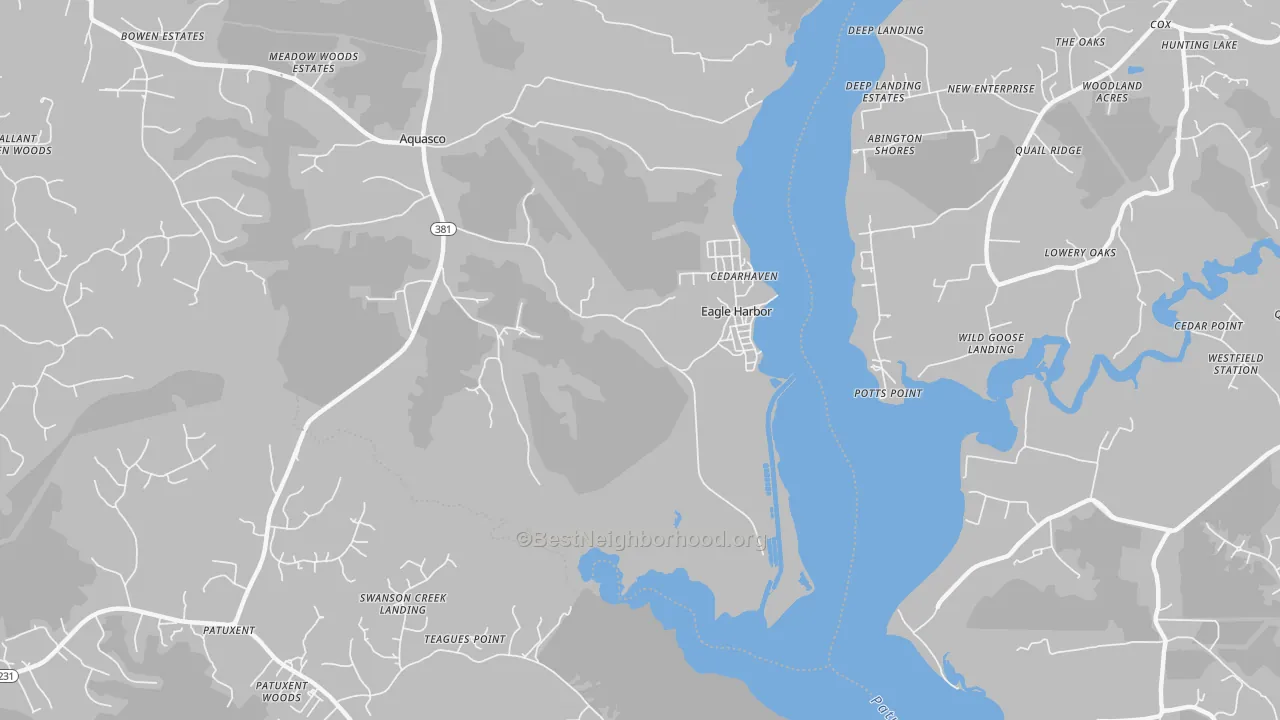 Walk Grade map of Eagle Harbor, MD, walkable areas in green and car-dependent areas in red