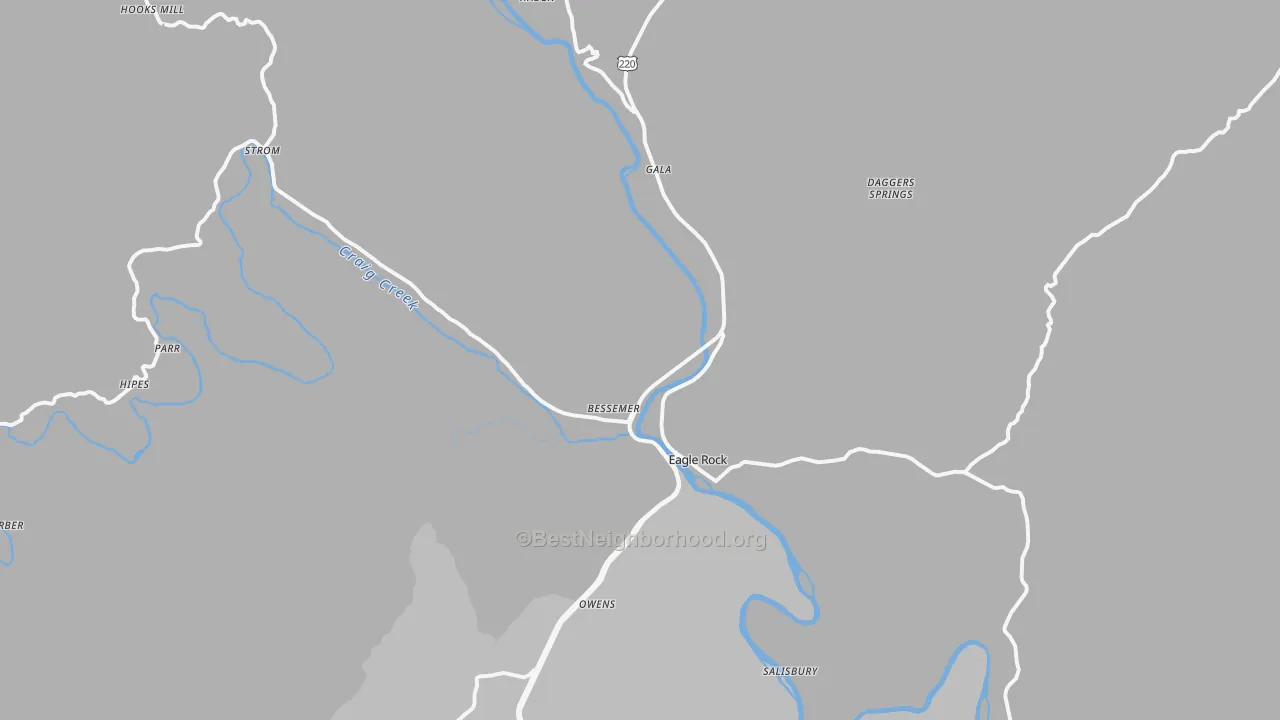 Walk Grade map of Eagle Rock, VA, walkable areas in green and car-dependent areas in red