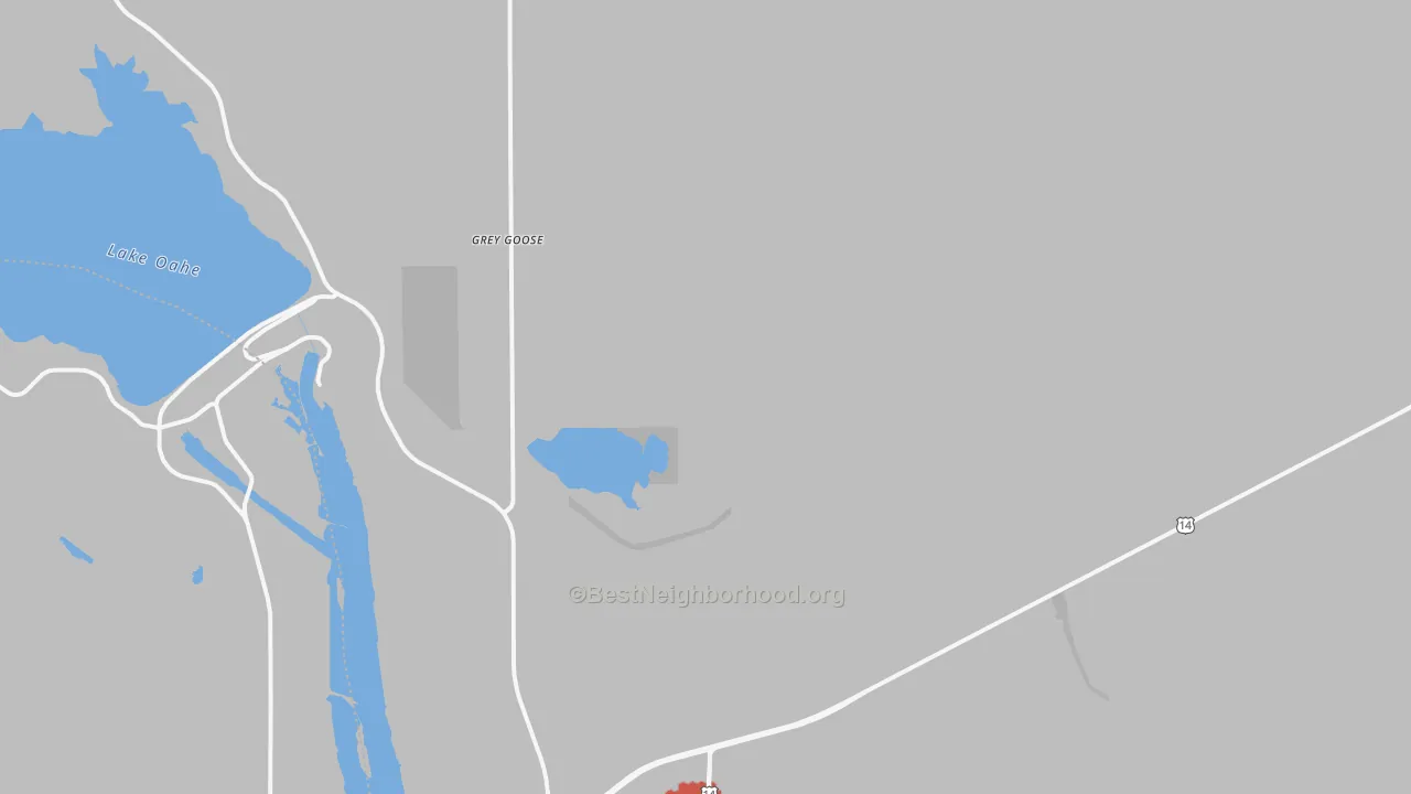 Walk Grade map of Eakin, SD, walkable areas in green and car-dependent areas in red