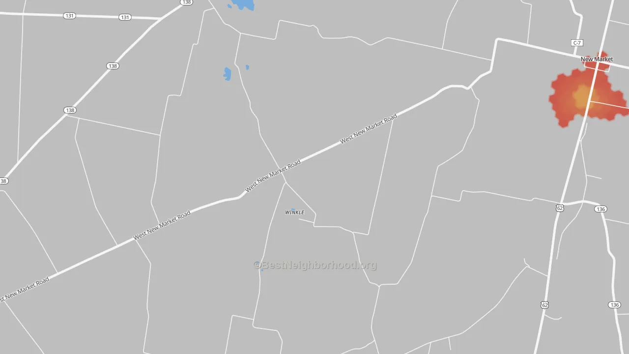 Walk Grade map of East Danville, OH, walkable areas in green and car-dependent areas in red