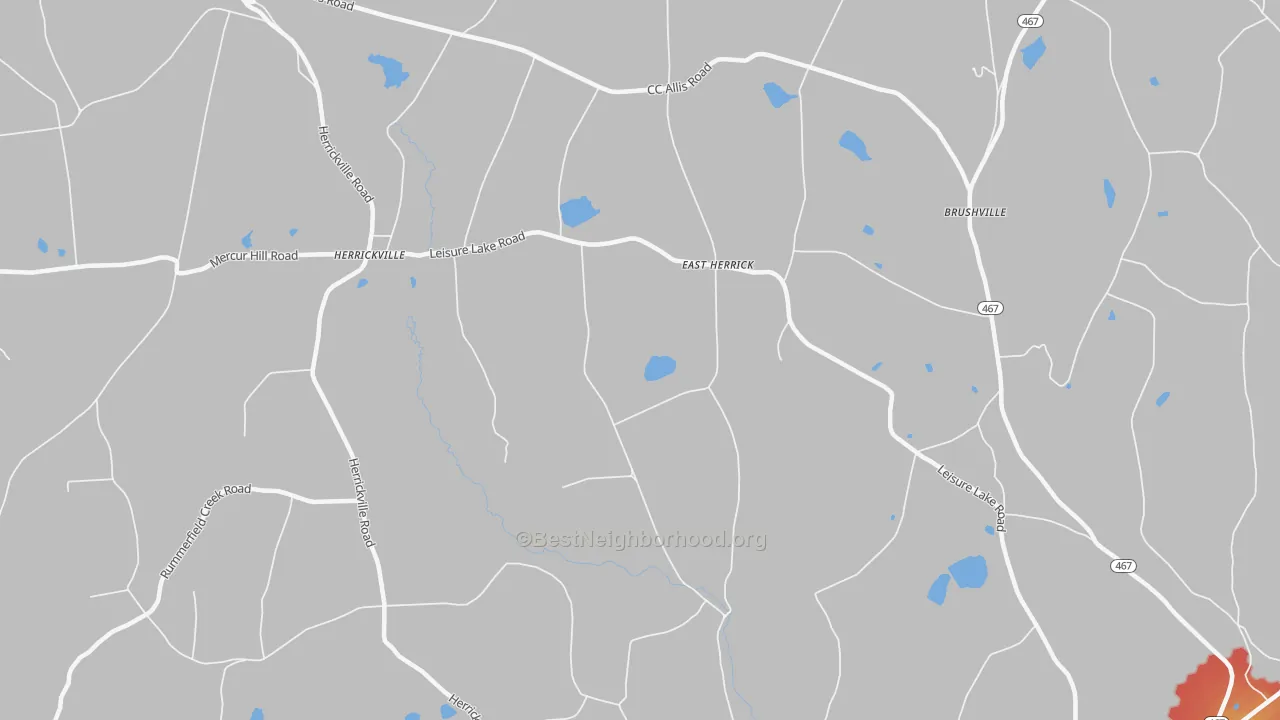 Walk Grade map of East Herrick, PA, walkable areas in green and car-dependent areas in red